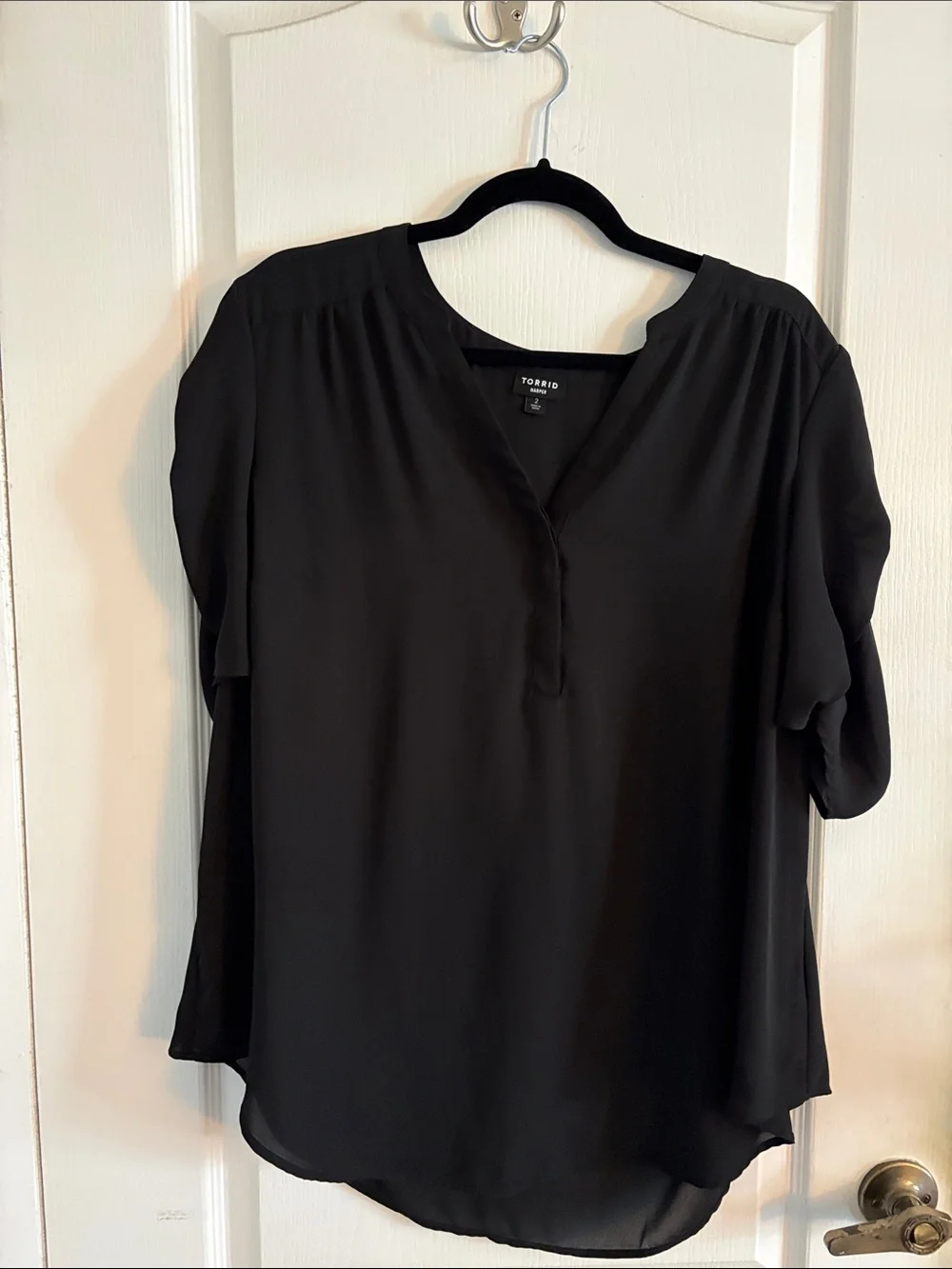 torrid Black Split V-Neck Short Sleeve Blouse